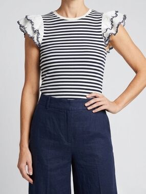 Tanya Taylor Women’s Striped Knit Top Flutter